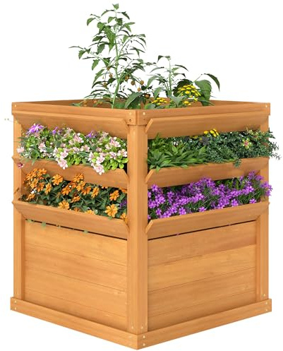 Outsunny Fioriera rialzata con fondo aperto, traliccio, fioriera in legno, 65 x 65 x 60 cm, per giardino, balcone, fioriera per piante rampicanti, fiori