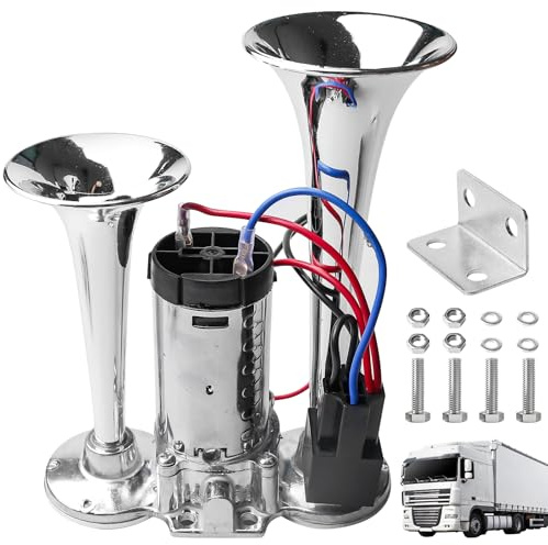 LWK Hupe 12V, Laut Luft Horn Super Laut Autohupe mit Kompressor Doppelrohr Lufthorn Drucklufthorn Laute Hupe Kit für Alle 12V Fahrzeuge LKW Zug Auto Boot Motorrad Van