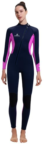 Muta da donna in neoprene, 3/2 mm, con chiusura lampo frontale, completamente elasticizzata, a maniche lunghe, in neoprene, per immersioni, surf, snorkeling, taglia L, nero e rosa