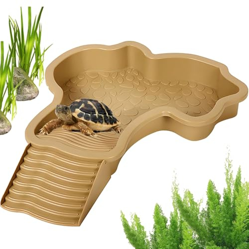 Generico Piscina per Rettili - 35x28,5x4,3 Cm Vasca da Bagno per Tartarughe, Plate per Acqua per Tartarughe con Rampa, Ciotola Acqua Rettile, Piscina per Tartarughe E Anfibi