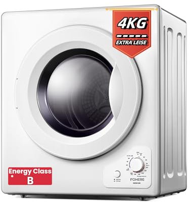 4KG Small Vented Dryer with Sensor Dry, FOHERE 1200W Compact Tumble Dryer with Stainless Steel Tub, Control Panel Downside Easy Control for 5 Automatic Drying Modes, White