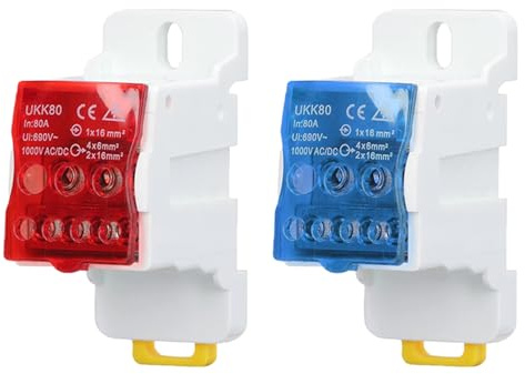 YuXinCat 2 Pièces Bornier Rail DIN, Bornier UKK 80A Bleu+Rouge, Boîte de Distribution Electrique Bornier Connecteur de Fil Electrique Boîte de Distribution de Bornier de Rail DIN de 35mm