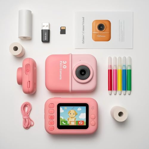 Camara Fotos Infantil instantanea, Cámara Instantánea Niños, Pantalla IPS 3.0” HD, Zoom 10x, Vídeo 1080P, Tarjeta 32GB, Papel de Impresión y Bolígrafos de Colores (Rosa)
