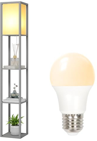 PULUOMIS Floor Lamp with Shelves, 3 Tier Storage Standing Lamp with 8W LED Bulb, Modern Shelf Floor Lamp for Living Room and Bedroom, Grey