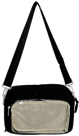 duoyif Pin Bag Kawaii Ita Bag axelväska i nylon med 3 fack, Pins väska med Ita insats, crossbody-väska, crossbody-väska, messengerväska för flickor kvinnor, 1 st, Svart B1