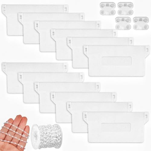12 Stück Lamellenvorhang Ersatzteile Set, 127mm Beschwerungsplatten mit 10m Weißer Rollokette, Beschwerungsplatten, 4×Kugelclips für Wohnzimmer, Schlafzimmer, Büro, Rollladensanierung