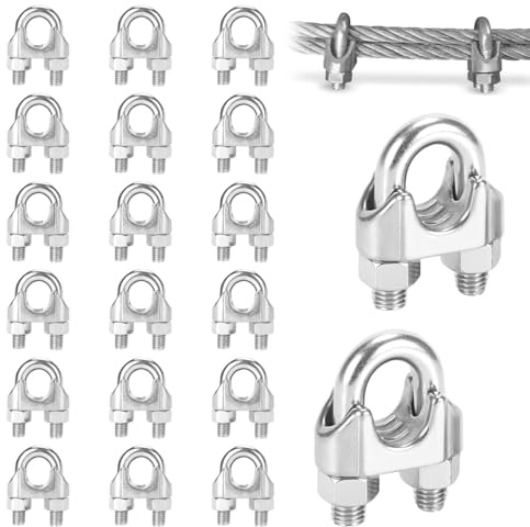 20 Stück Drahtseilklemme 4mm, 304 Edelstahl Seilklemme für 4 mm Stahlseile, rostbeständige Bügelformklemme, M4 Seilklemmen, Bügelseilklemme für Sonnensegel, Wäscheleinen, Zelte