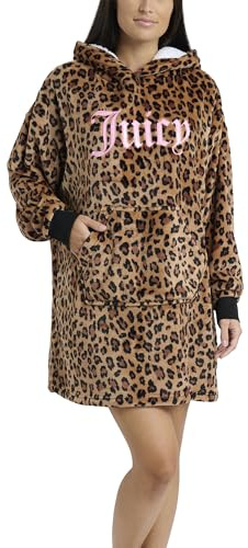 Juicy Couture Women's Wearable Blanket Lounger, Luxe Plush Oversized Cozy Blanket Hoodie for Women (Large Leopard, Small/Medium)