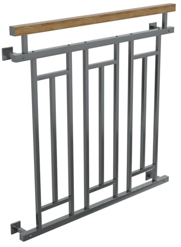 HAGO24 | Französischer Balkon | Fenstergitter | Edelstahl | 100x90cm | Stabgeländer | Holzoptik | Julietbalustrade | Brüstung | Austrittsbalkon | Geländerfenster