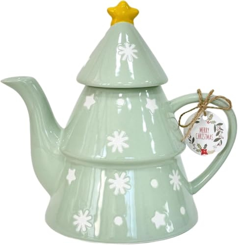 Teiera natalizia in ceramica, caffettiera natalizia in porcellana, tazza grande con manico da 820 ml, festa di Natale, Light green-One Size