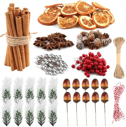 232 Pièces Decoration Couronne de Noel, Couronne de Noel a Decorer avec Cannelle Baton, Pomme de Pin, Orange Sechees, Anis éToilé, Baies, Couronne de l'Avent pour Le Bricolage pour Noël
