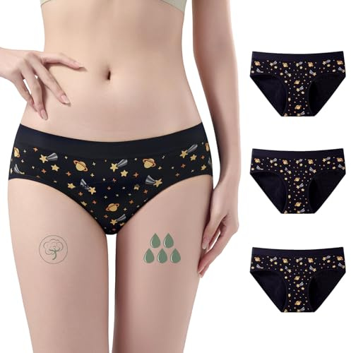 FOTOOL Culotte Menstruelle en Coton Fille pour Stretch Slip Ceinture de Sport sous-vêtement Ado 8 à 18 Lot de 3 (3 Space, 16-18 Ans)