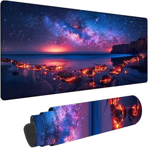 Musmatta XXL 1500x800x3 mm, lila tvättbar spelmusmatta, stjärnhimmel musmatta skrivbordstillbehör, vattentät och halkfri musmatta för PC, kontorsarbete, present till herr w-3625