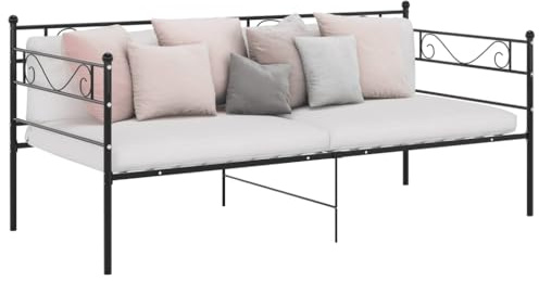 Holamys Schlafsofa Bettgestell Schwarz Metall 90x200 cm, Robustes Tagesbett für Gästezimmer, Einzelbett, pulverbeschichteter Rahmen, platzsparendes Möbelstück