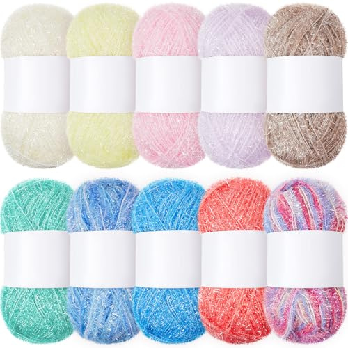Amylove 10 Skeins Scrubby Yarn for Dishcloths Assorted Colors for Crocheting Polyester Scrubby Assortment Pastel Yarn for Knitting Dishwashing Dishcloths Craft Project (Cream Color)