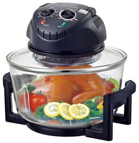12L halogenluftfritös, 1300W multifunktionsbänk med halogenugn med 130-230°C manuell justerbar temperatur och timer, multifunktionshalogenugn, behåller näringsämnen och smaker black