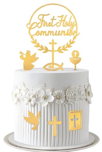 DOORIO 7pcs First Holy Communion Cake Toppers Christening Cake Decoration