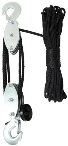 Ejoyous Block and Tackle Blocksystem, Rephissblock 200kg/300kg Lyftkapacitet med Stålhjullager och Polypropylenrep för Camping Båt Garage Lyftning (3 hjul 15m stål hjullager svart rep krokform)