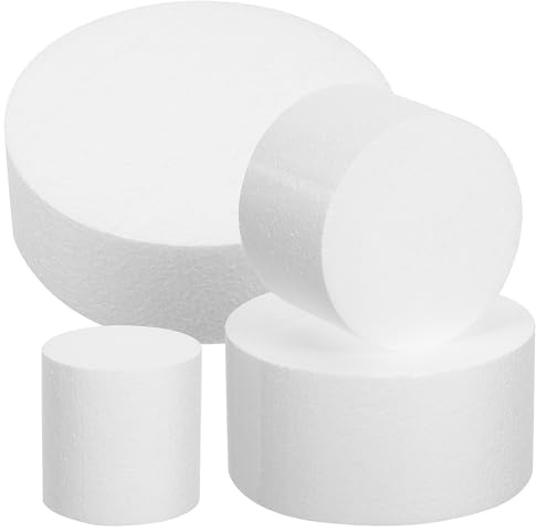 RORPOIR 4pcs Foam Cake Dummies Artificial Round Foam Cake Rounds Set 4”-10cm 6”-15cm 8”-20cm 10”-25cm Diameter White Lightweight Cake Models for Baking Practice and Party