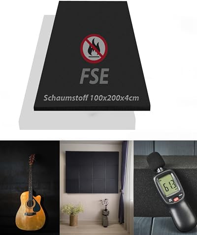 Schaumstoff FSE (flammhemmend nach Din: MVSS302) - glatt, ca. 100x200x4cm, in der Farbe Anthrazit Schwarz I Akustik I Dämmung I Verpackung I Schall I Schutz I Basteln usw.