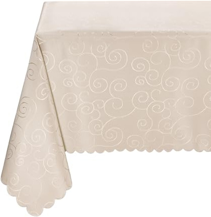 BEAUTEX Tischdecke Damast Ornamente - Bügelfreies Tischtuch - Fleckabweisende, Pflegeleichte Tischwäsche - Tafeltuch, Eckig 135x200 cm, Creme