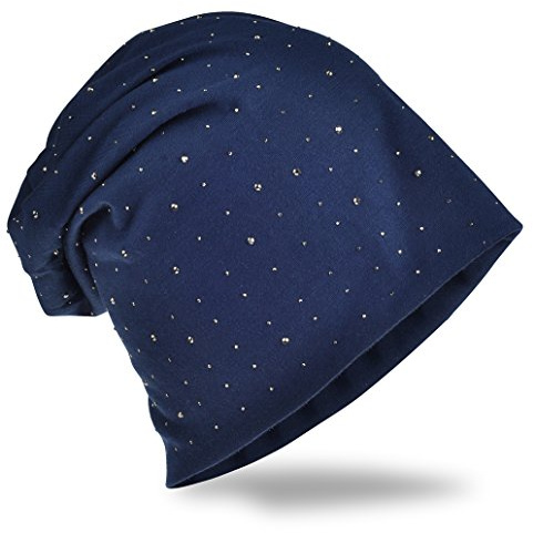 Miobo Jersey slouch beanie lång mössa med ädel strass stjärna nitar applikation unisex enfärgad män kvinnor trend, Mörkblå, En Storlek