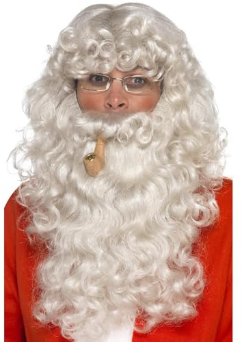 Smiffys Weihnachtsmann-Kostüm-Kit, Grau, mit Perücke, Bart, Brille und Pfeife