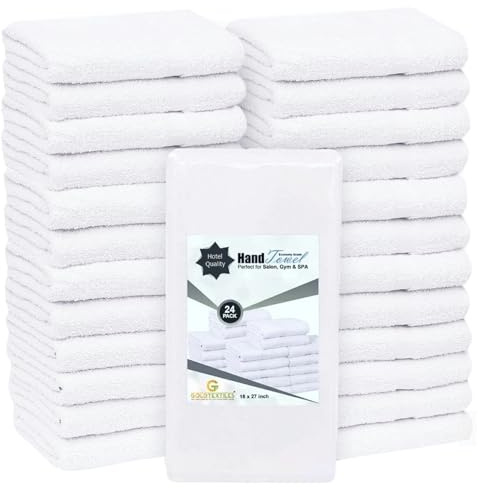 24 Pcs (2 Dozen) White 16x27 Inch Cotton Blend Economy Hand Towels Salon/Gym/Hotel Super use Absorbent Best for Kitchen,Janitorial,Home use Towels