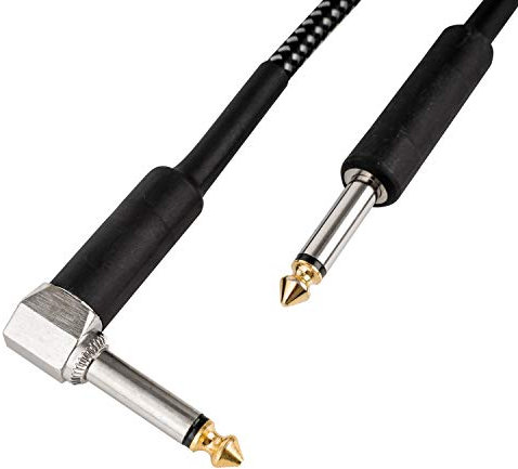 CASCHA Guitar Cable 6.3mm, Length 6m, Professional Instrument Cable, Jack to Jack, Electric Guitar Amp Cable (Straight to Angled Jack), Black