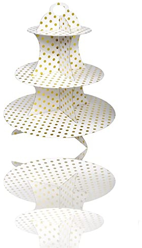 Vetrineinrete® Alzatina Muffin a 3 Livelli Ripiani con Pois in Cartone Supporto Cupcake Dolci Stand espositore Alzata per pirottini tortini pasticcini per Matrimonio confettata 310628 M65 (Pois Oro)