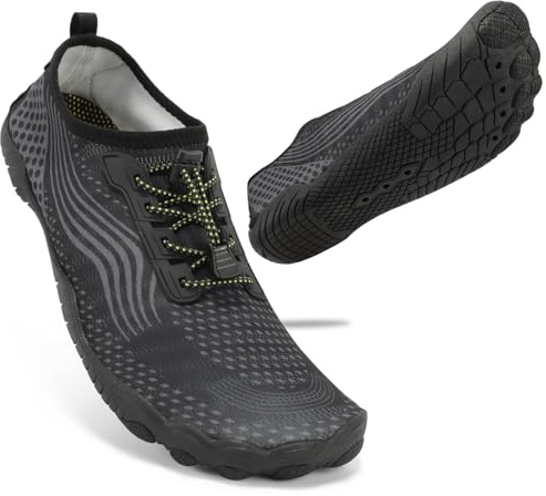 ZHR Womens Mens Beach Shoes Quick Dry Water Shoes for Pool Surf Yoga All Black UK6