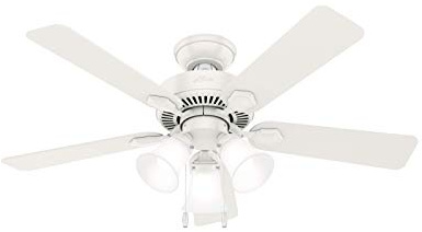 Hunter 50885 Swanson Ceiling Fan 44 inches Fresh White | Standard Mount, Pull Chain, 5 Blades, For Bedroom, Living Room, Kitchen, 50885