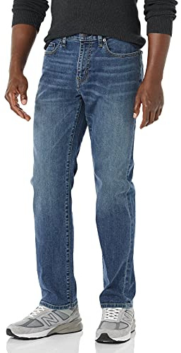 Amazon Essentials Herren Jeans mit gerader Passform und hohem Stretchanteil - Auslauffarben, Mittlere Waschung, 36W / 32L