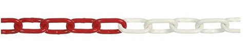 Chaîne de signalisation en acier bicolore, bobine de 30 m, blanc/rouge, DP.1064980 – En acier verni, à maille longue, adaptée pour délimiter