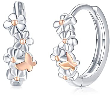Blumen Ohrringe 925 Sterling Silber Schmetterlinge Ohrring Creolen e Ohrringe Blumen Schmuck Roségold Geburtstagsgeschenk für Damen