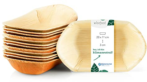 wisefood Palmblatt Fingerfood Schale - 200 Stück Einweg Schiffchen 20cm - Biologisch abbaubares Palmblattgeschirr - ServierschaIe ideal als Einweg Snackschale für Pommes, Currywurst oder Sushi