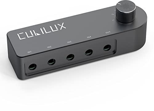 Cubilux Passiv Audio Switcher, Bidirektional 1 auf 4 3,5mm Klinke Lautsprecher umschalter, 4-Kanal Stereo Aux Switch Selector für Kopfhörer PC Laptop Telefon Soundsystem