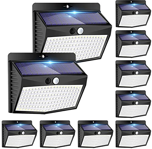 10 Packs Solar Security Lights Outdoor Motion Sensor, 138 LED Solar Lights Outdoor Garden with 3 Lighting Modes, IP65 Waterproof Solar Fence Lights Wall Lights for Outside Garage Yard Porch Step Deck