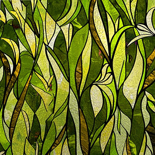 Fensterfolie Selbsthaftend Sichtschutz Glasfolie Wärmeisolierung Sonnenschutzfolie, Anti-UV Statische Fensterfolien für Zuhause und Büro grüne Pflanzen 45x300 cm