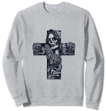 Tattoo Design t shirt, betende Frau Hoodie Kreuz Rosenkranz Sweatshirt