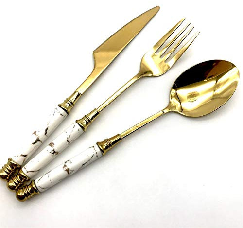 Keramik Geschirr Gabel Löffel Messer Set Vintage Besteck Set 304 Edelstahl Abendessen Set Set essgeschirr (Color : 18pcs White)