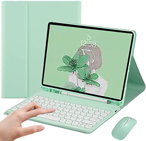 PboyiqiS Keyboard Case for iPad 11th Gen A16 2025/iPad10th Generation 2022 with Mouse, Cute Round Key Magnetically Detachable Keyboard Case with Pencil Holder (Mint Green)