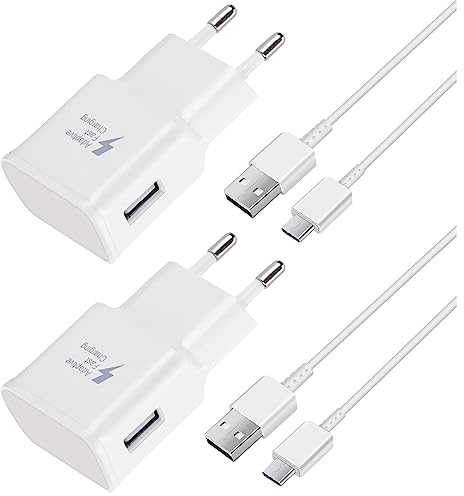 2er-Pack USB Ladegerät mit Ladekabel USB C Schnellladekabel für Samsung Galaxy S8 S9 S10 S20 S21 FE/Plus Note 9 A13 A15 A16 A20 A34 A36 A56, Android Typ C Handy Schnellladegerät Netzteil Adapter