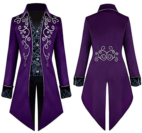 OBEEII Herren Steampunk Frack Mantel Vintage Mantel Mittelalter Gehrock Jacke Viktorianischen Karneval Kostüm Cosplay Halloween Fashing Smoking Kostüm Lila03 3XL