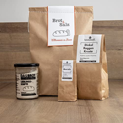 brotstoff - Brot und Salz Brotbeutel - Backform, Brotbackmischungen - Einzugsgeschenk für Haus und Wohnung, Einweihungsgeschenk, Richtfestgeschenk, Richtfest-Geschenke-Mitbringsel