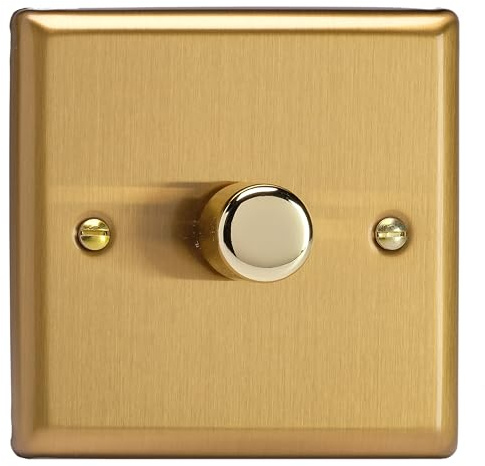 Varilight JBP401 V-Pro Dimmer, Classic Brushed Brass, 120w Max, 1-Gang, 2-Way