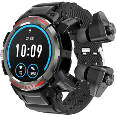 Montre Intelligente avec écouteurs TWS Earbuds 1.43'' AMOLED Écran Tactile Fitness Tracker NFC Pression artérielle Fréquence Cardiaque Moniteur de Sommeil Répondre/Prendre Un Appel (Noir)