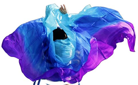 Tanzschleier Seide Bauchtanz-Schleierschal aus Seide for Damen, 100% Seidenschleier, Bauchtanz, Weiß + Türkis + Königsblau Bauchtanz kostüm (Color, Size : 400x114cm)