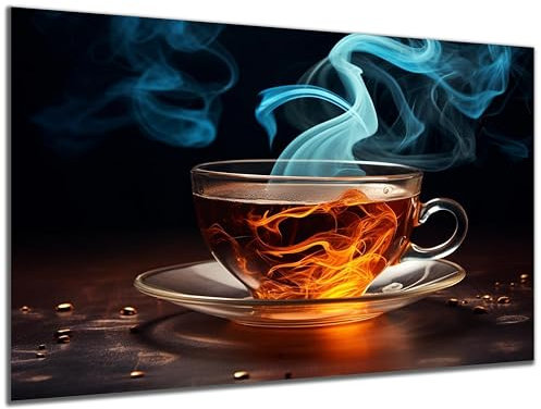 DARO Design - witziges Küchen-Bild auf 6mm HDF 40x30 cm Tee-Tasse in Flammen - Wand-Deko Bilder Lustiges Geschenk