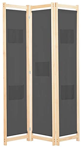 BaraSh 3-teiliger Raumteiler Grau 120 x 170 x 4 cm Stoff Balkon Sichtschutz Paravent Innen